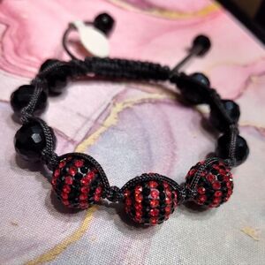 Red Black Crystal Beaded Bracelet